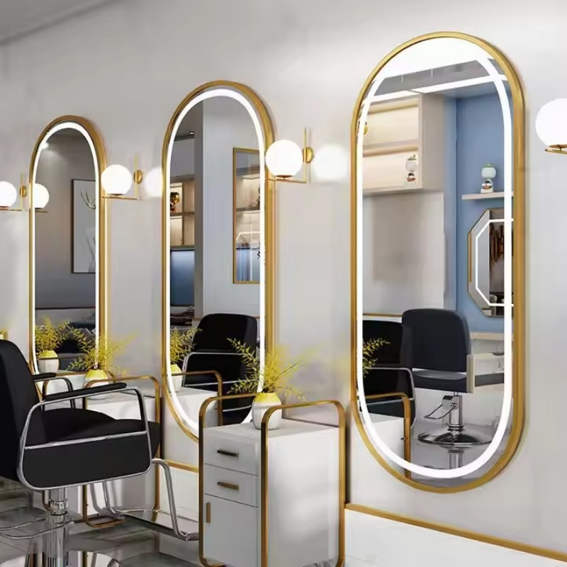 Modern Luxury Mirror Station Wall-Mounted Barber Shop Hair Salon Floor Mirror