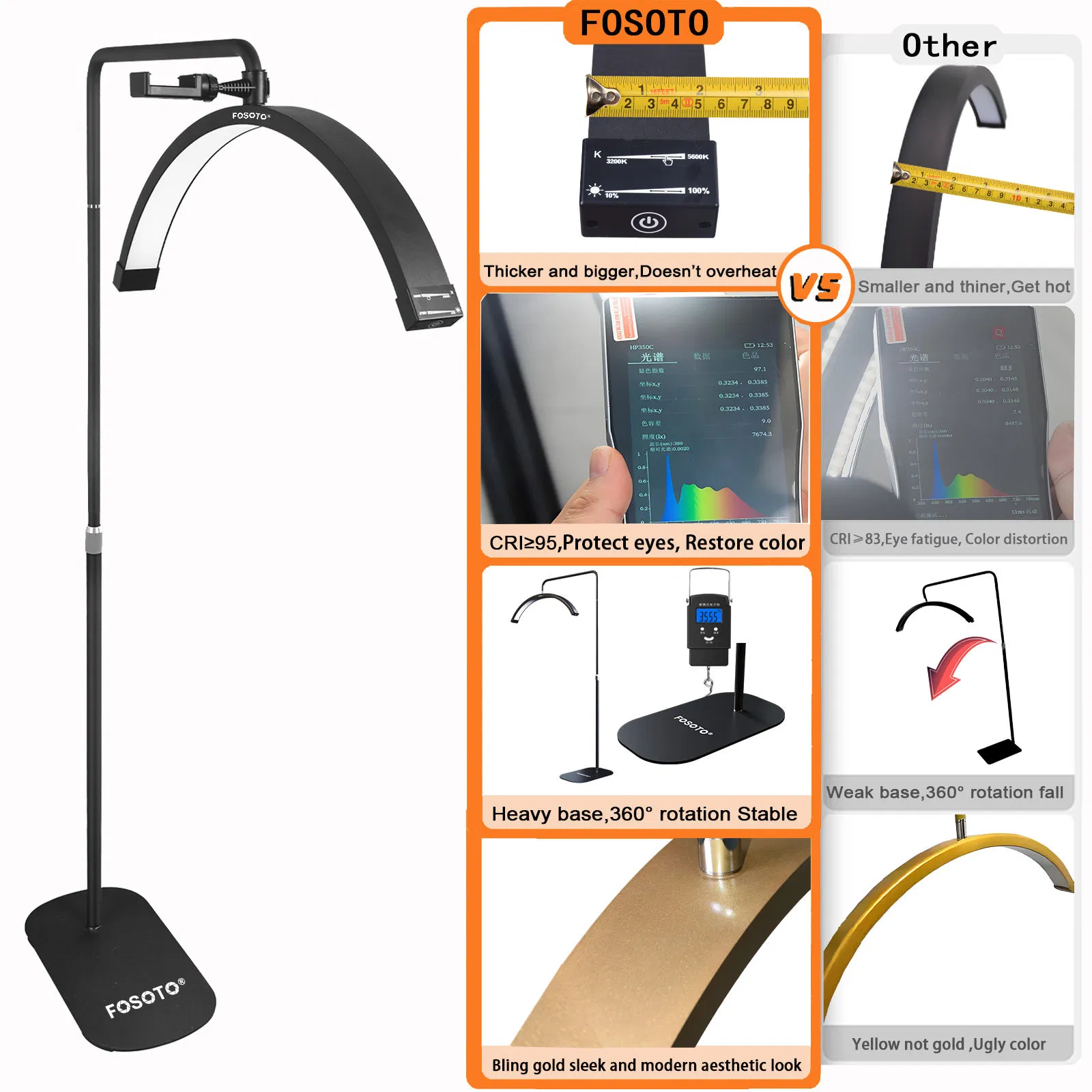 China Eyelash Factories LED Half Moon Floor Lamp Beauty Salon Make Ring Light for Nail Artist Lashes Extension