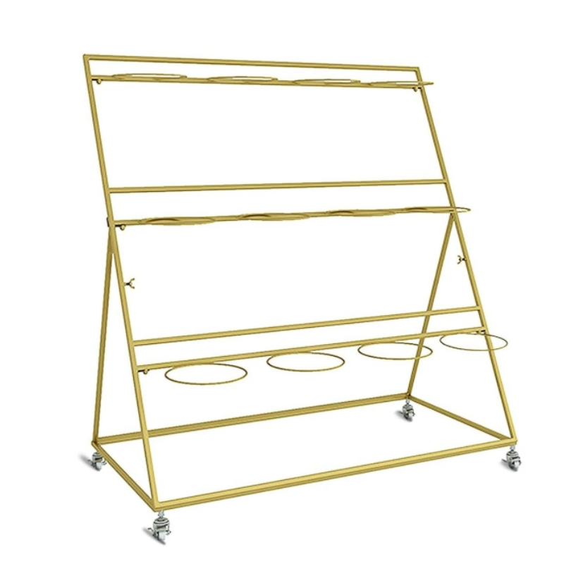 3 Layers Black Metal Plant Stand Flower Display Rack with Wheels