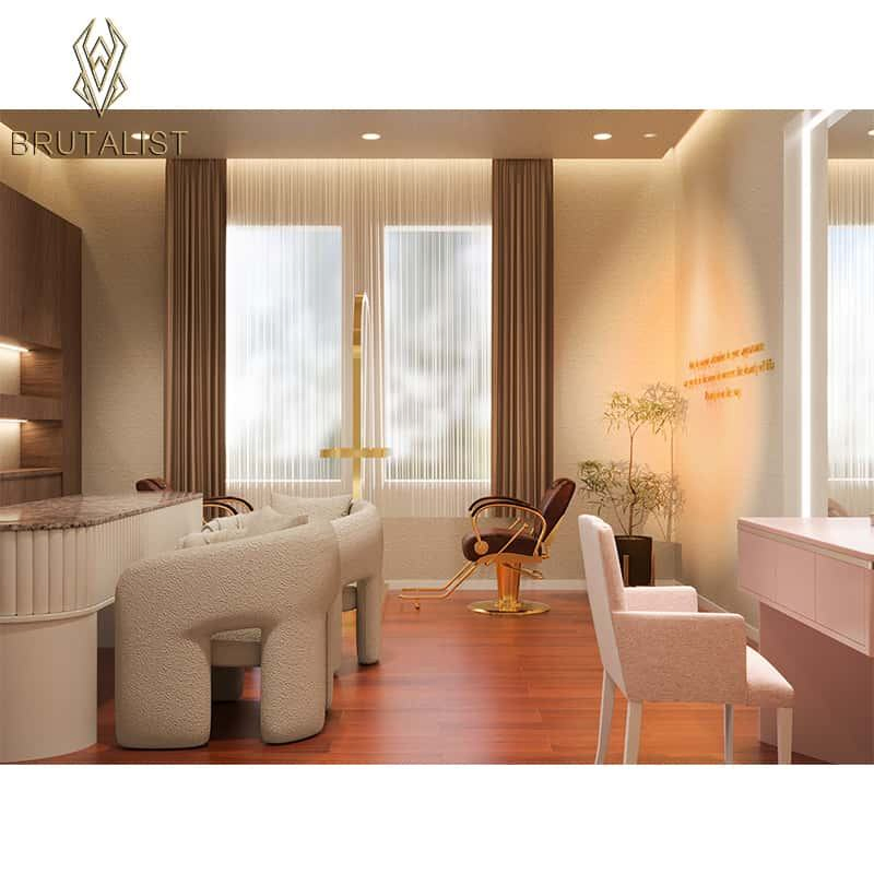 Customizable Hair Salon Furniture Beautiful Wooden LED Lighting Beauty Mirror Station Counter Display