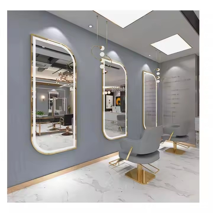 Beauty Salon Hair Cutting Mirror LED Light Wall-Mounted Hair Salon Mirror