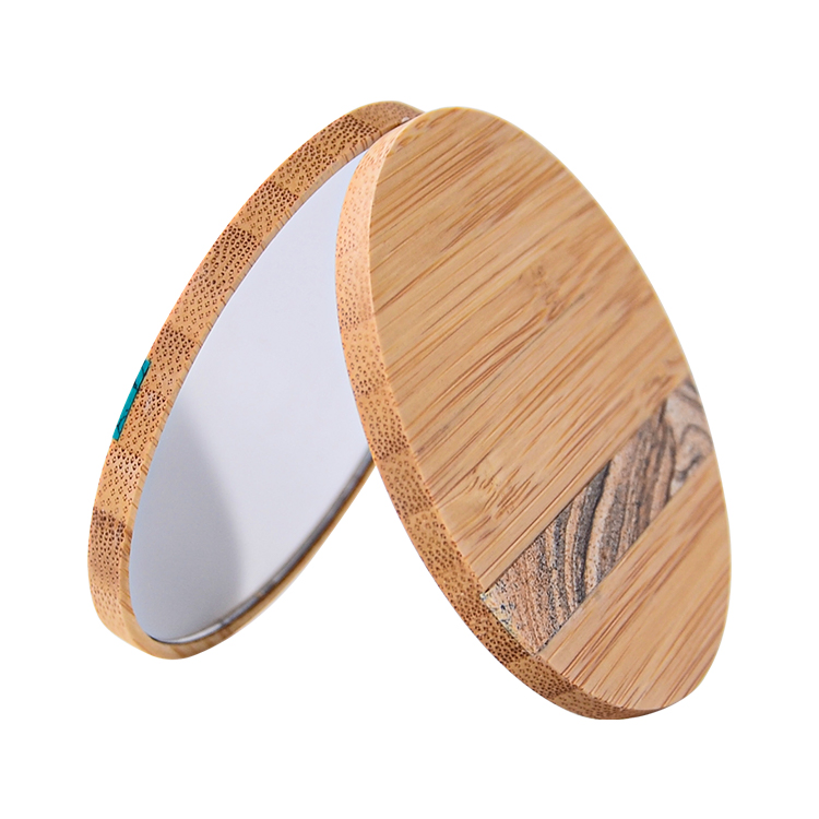 Round Custom Logo Eco-Friendly Wood Cosmetic Pocket Makeup Mirror Bamboo Mirror Cosmetic Tools