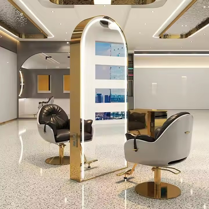 Barber Shop Wall Mirror Luxury Hair Salon Chair with Mirror Station