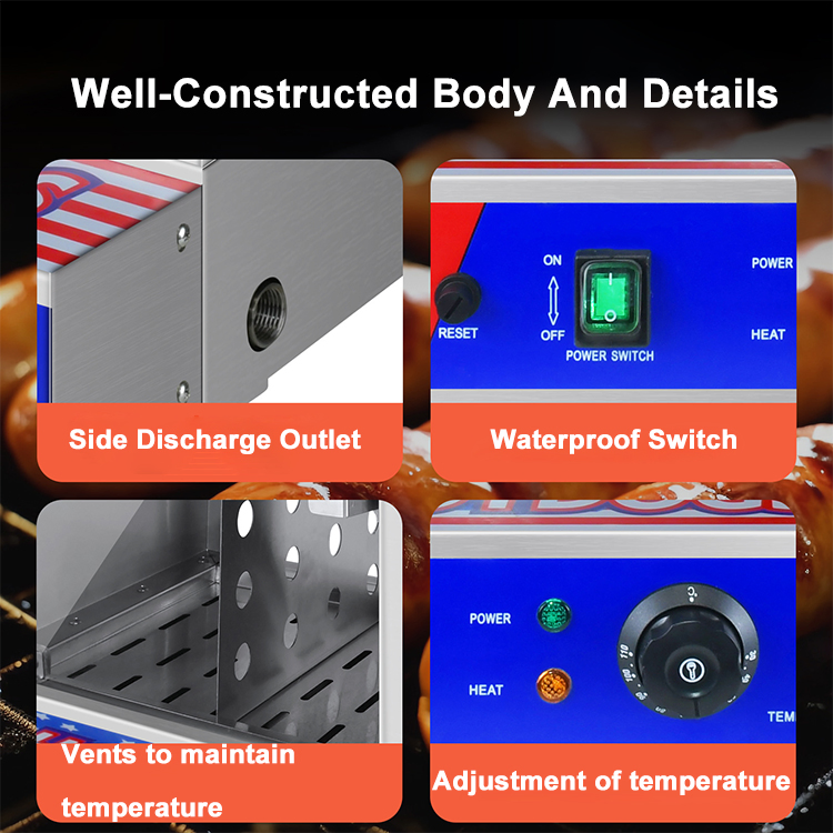 Xm Qdmech Stainless Steel Hot Dog Warming Showcase Electric Bun Warmer Commercial Hot Dog Steamer Machine Portable Hot Dog Cooker