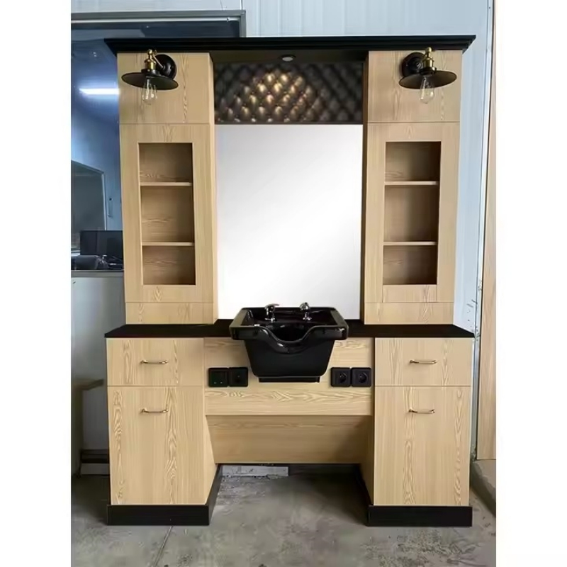 Classic LED Light Black Hairdressing Mirror Station Commercial Styling Station