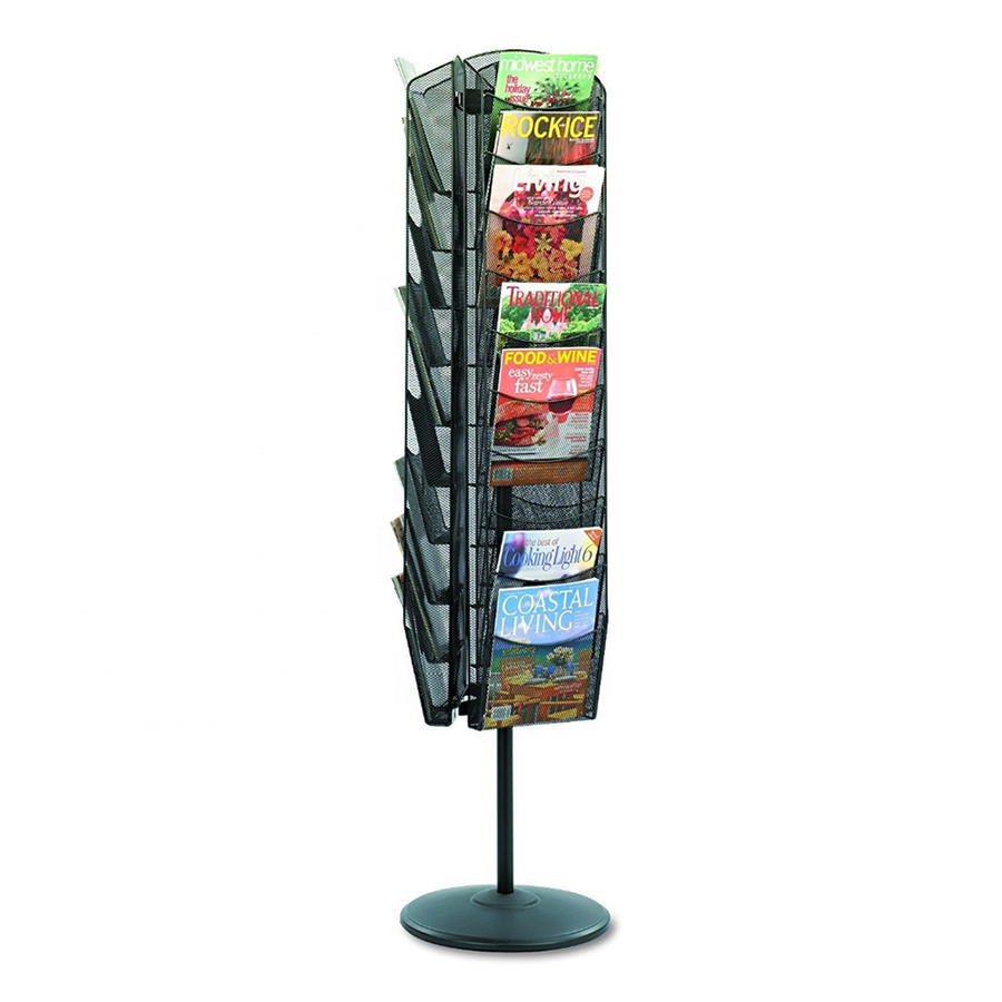 Metal Revolving Library Newspaper Brochure Magazine Stand Rack for Supermarket