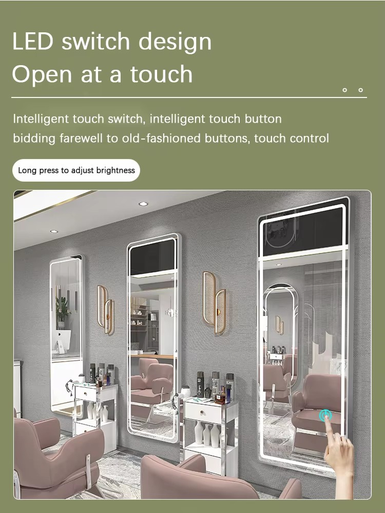 Factory Direct Sales Intelligent Wall Mirror Hair Salon LED Mirror Beauty Salon Changing Room Salon Hotel Customized Mirror