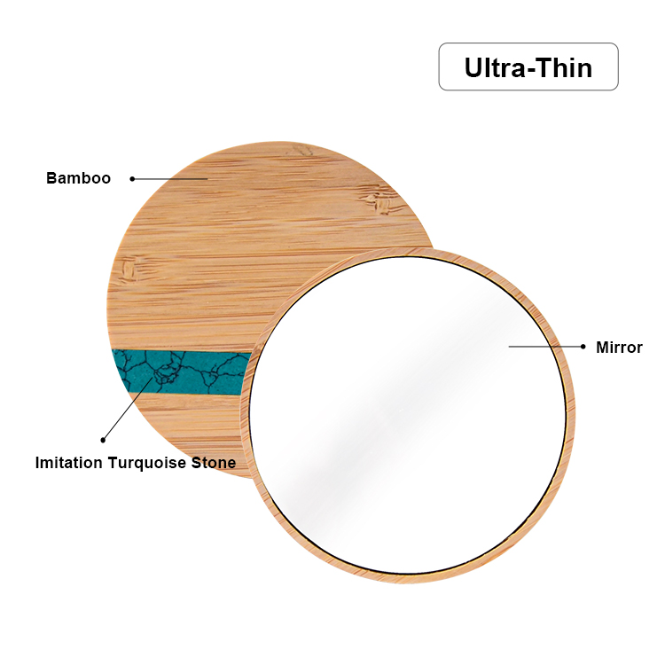 Round Custom Logo Eco-Friendly Wood Cosmetic Pocket Makeup Mirror Bamboo Mirror Cosmetic Tools