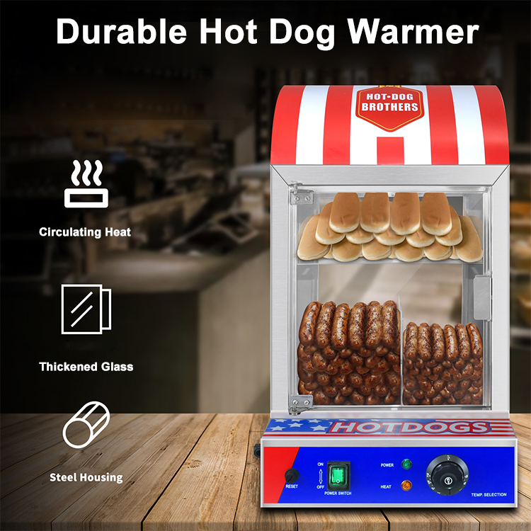 Xm Qdmech Stainless Steel Hot Dog Warming Showcase Electric Bun Warmer Commercial Hot Dog Steamer Machine Portable Hot Dog Cooker