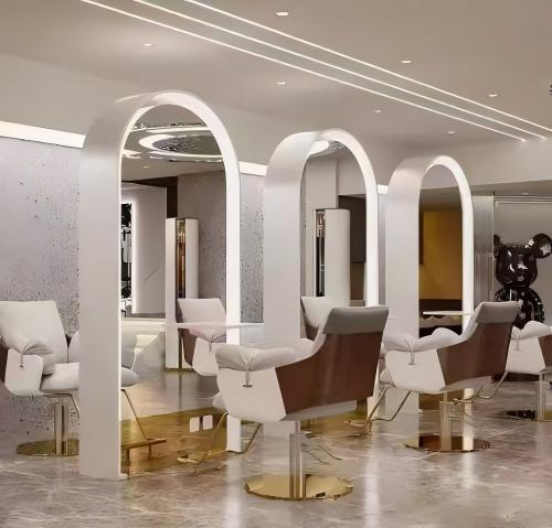 Luxury Modern Design Metal Mirror Barber Station Set LED Wall-Mounted Hair Salon Barber Mirror Stainless Steel Chair Wholesale