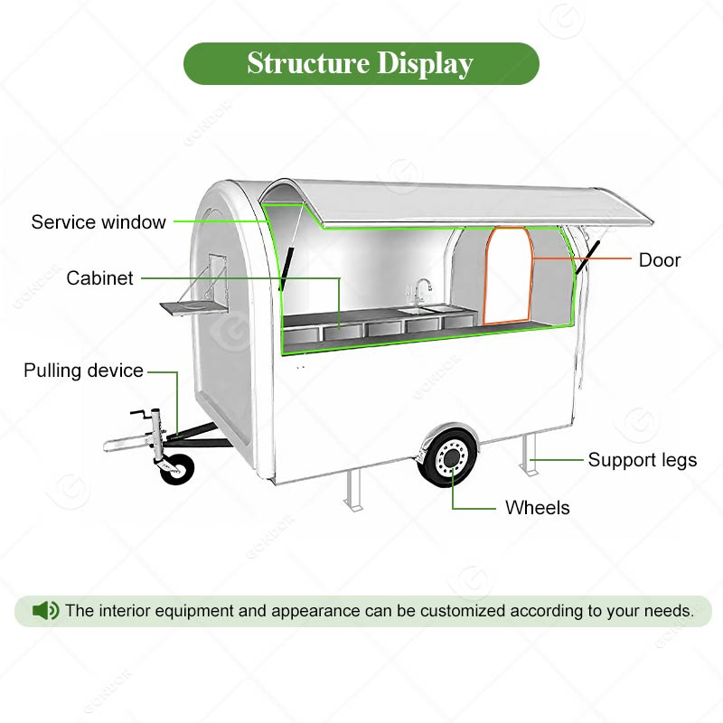 Full Equipment Remolque Crepe Carrito De La Comida Callejera Trailer Smoothie Food Truck Kitchen Boba Mobile Snack Cart