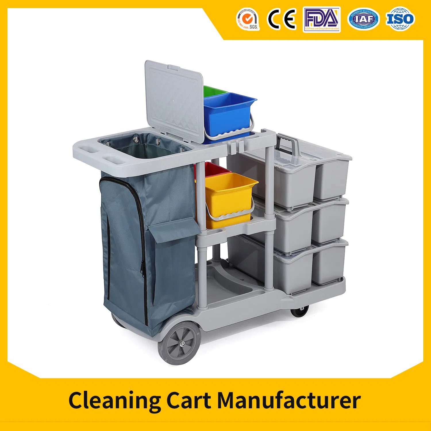 Commercial Hotel Cleaning Equipment Housekeeping Janitorial Cleaning Trolley Cart Household Cleaning