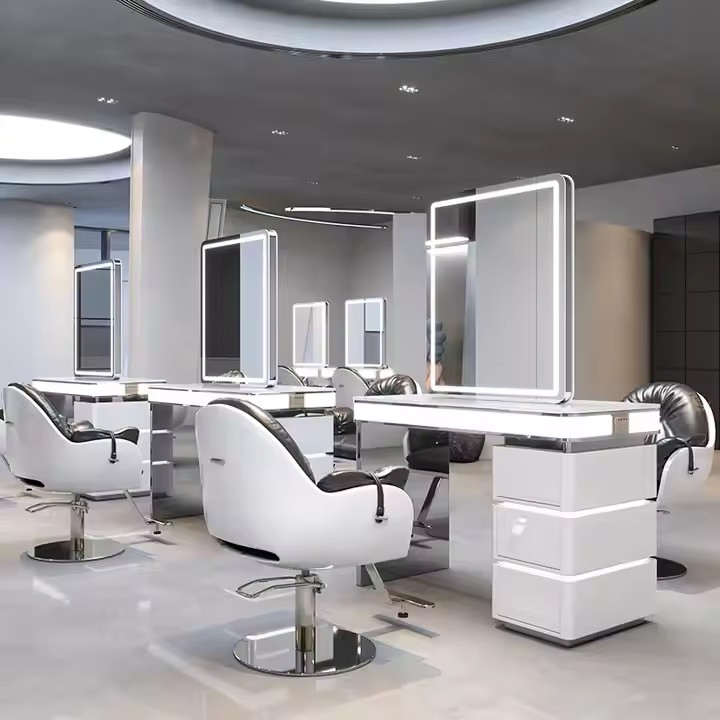 Salon Equipment Beauty Salon Mirror for Hairdresser Barber Mirror Salon Station Single Side Work Station for Three People