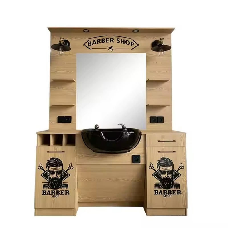 Classic LED Light Black Hairdressing Mirror Station Commercial Styling Station