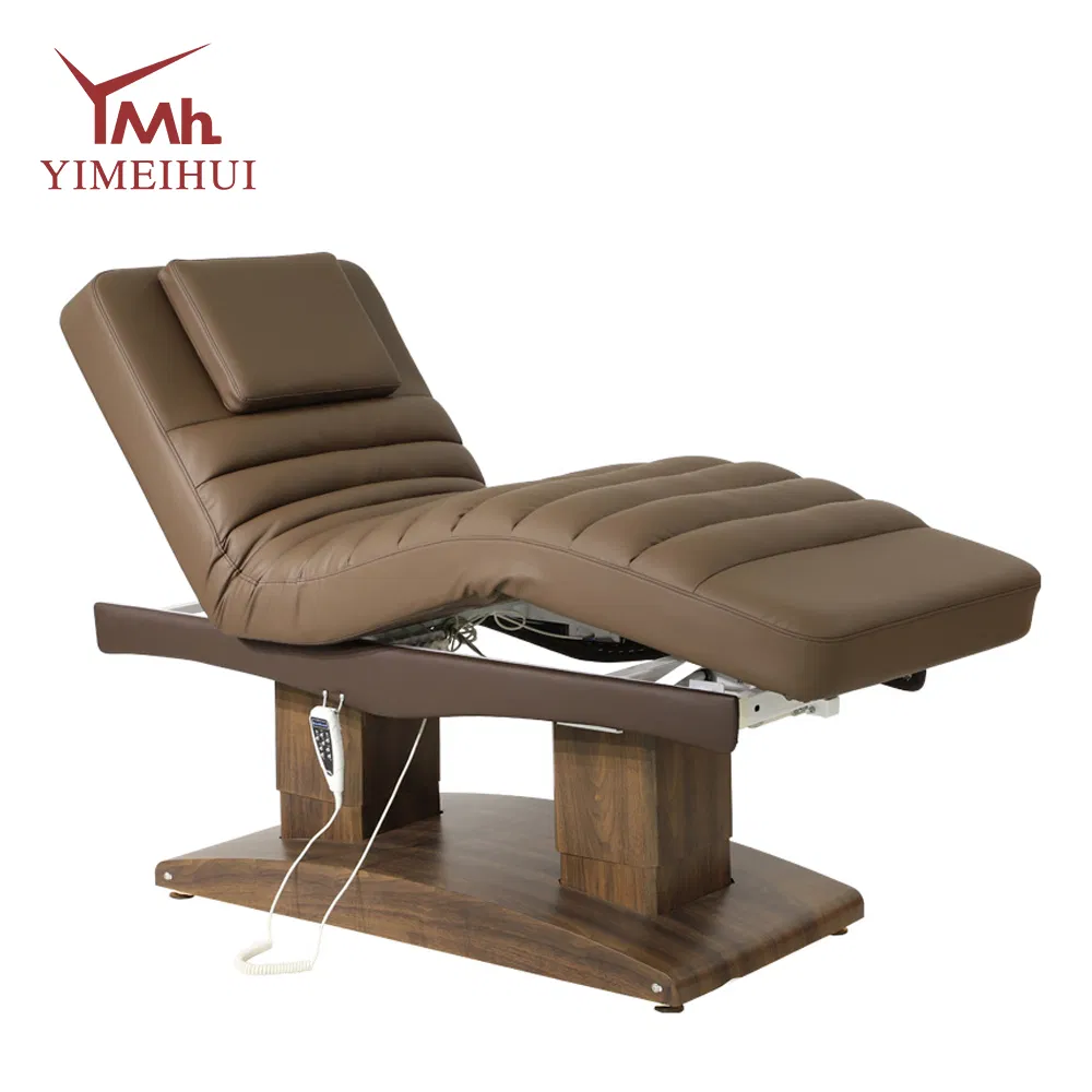 Luxury Wood Grain Base Beauty Salon Massage Table 4 Motors Electric Adjustable Reclining Esthetician Facial Bed