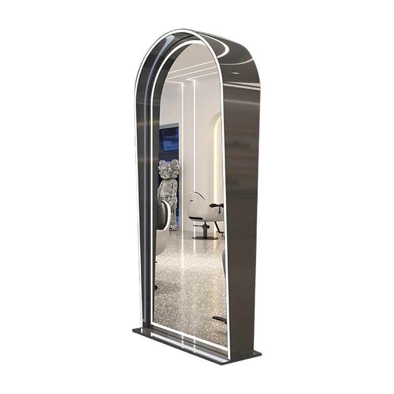 Barber Shop Mirror Stand Hair Salon Special LED with Light Simple European Style Salon Hair Cutting Mirror