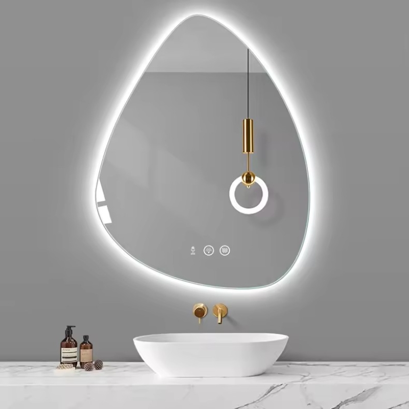 Vanity Wall Mounted Fashion Design LED Bathroom Mirrors in Irregular Shape Smart Backlit Bathroom Accessories for Wholesales