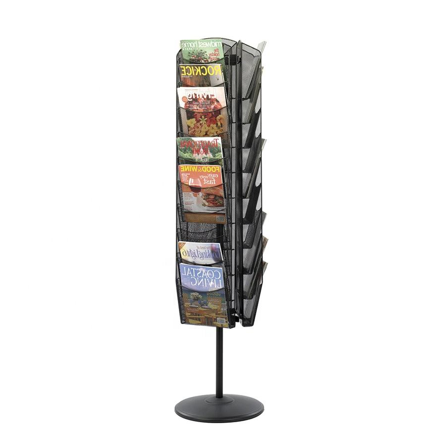 Metal Revolving Library Newspaper Brochure Magazine Stand Rack for Supermarket