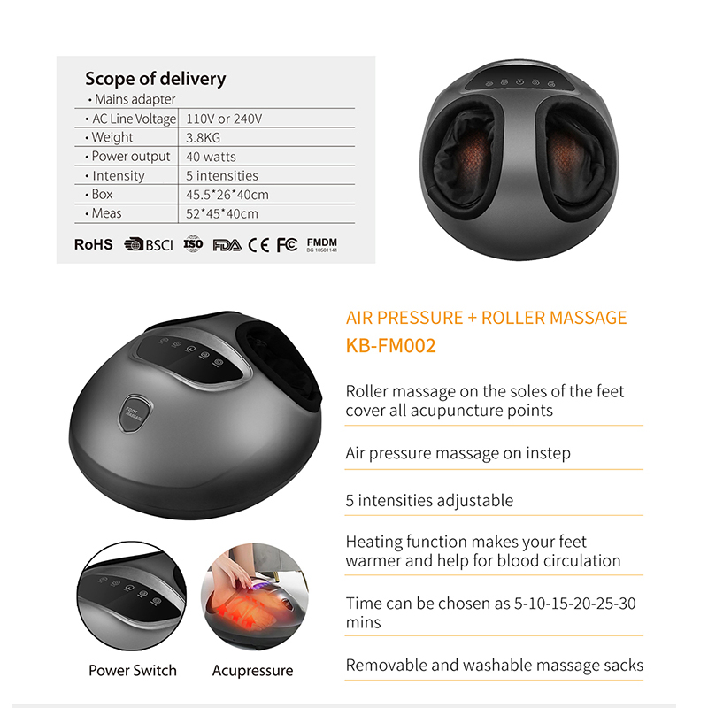 Shiatsu Heating Roller Massage Blood Circulation Machine SPA Bath Massager Foot Massager