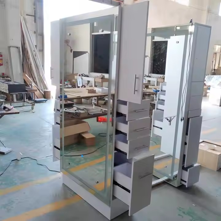 Salon Furniture Stainless Steel with LED Single Sided Standing Mirror Barber Shop