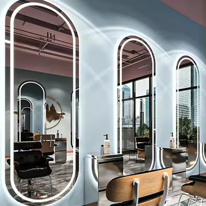 Barber Shop Mirror Luxury Single Sided Salon Mirror with LED Lights