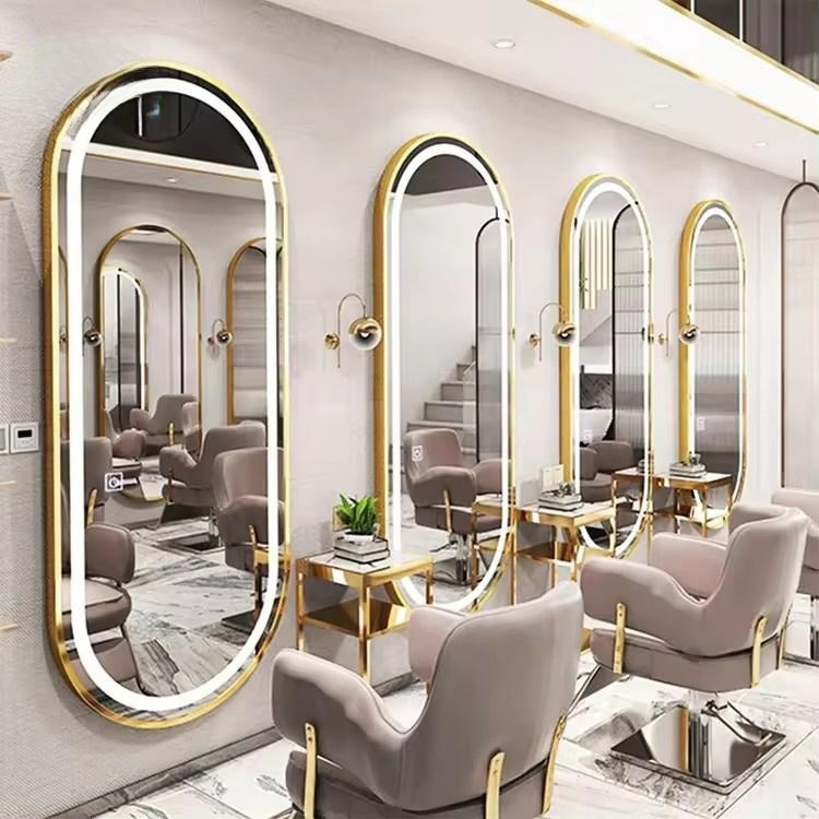 Salon Mirror Stainless Steelbarber Wall Mounted Barber Chair LED Mirror