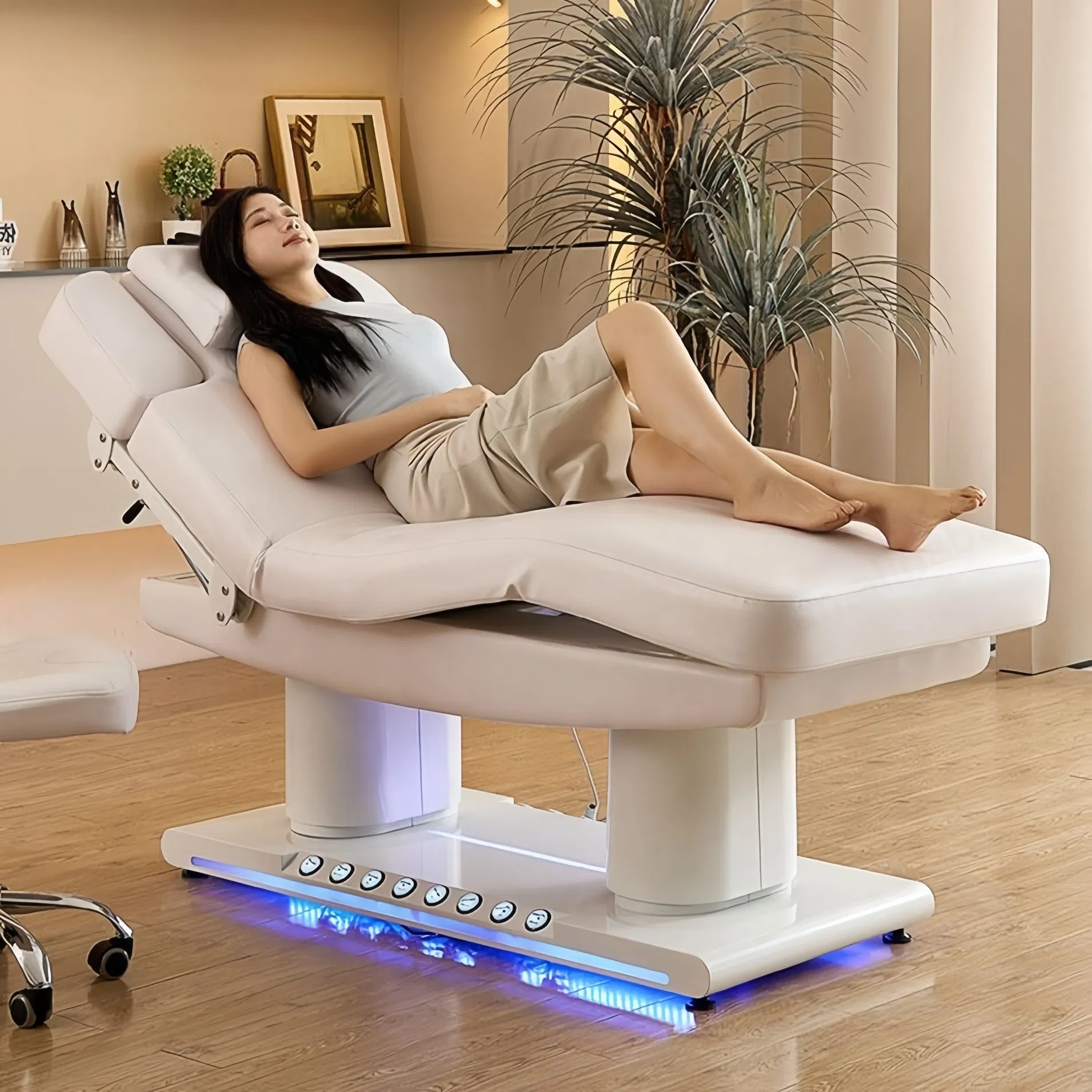 Beauty Center Heated Treatment Medical Massage Table Electric Curved Lash Facial SPA Recliner Beauty Bed