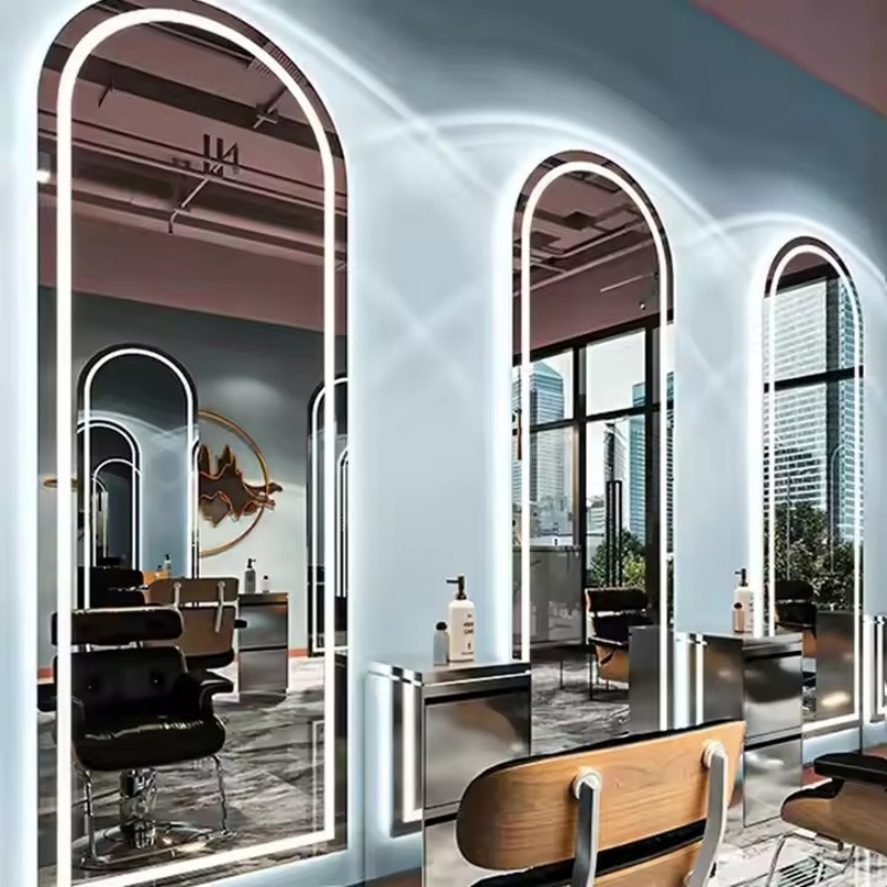 Beauty Salon Hair Cutting Mirror LED Light Wall-Mounted Hair Salon Mirror