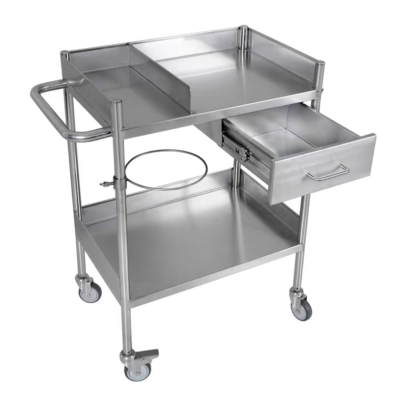 Medical Hospital Stainless Steel Vet Double Equipment Veterinary Vehicle Cart