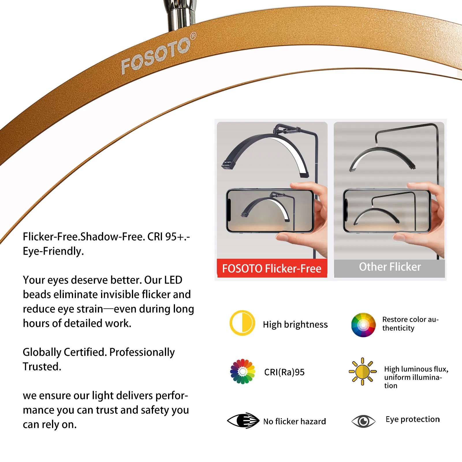 China Eyelash Factories LED Half Moon Floor Lamp Beauty Salon Make Ring Light for Nail Artist Lashes Extension