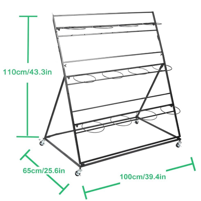 3 Layers Black Metal Plant Stand Flower Display Rack with Wheels