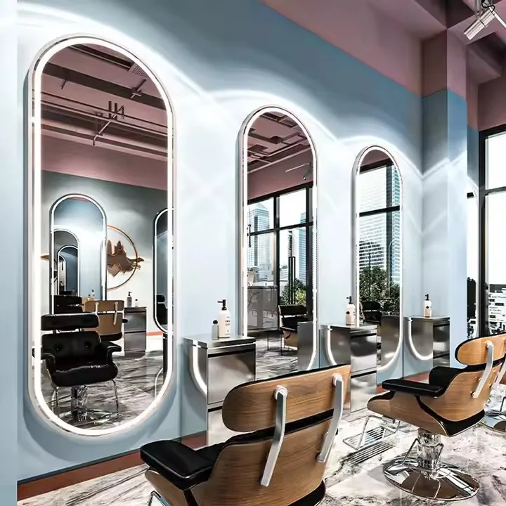 Barber Shop Mirror Luxury Single Sided Salon Mirror with LED Lights