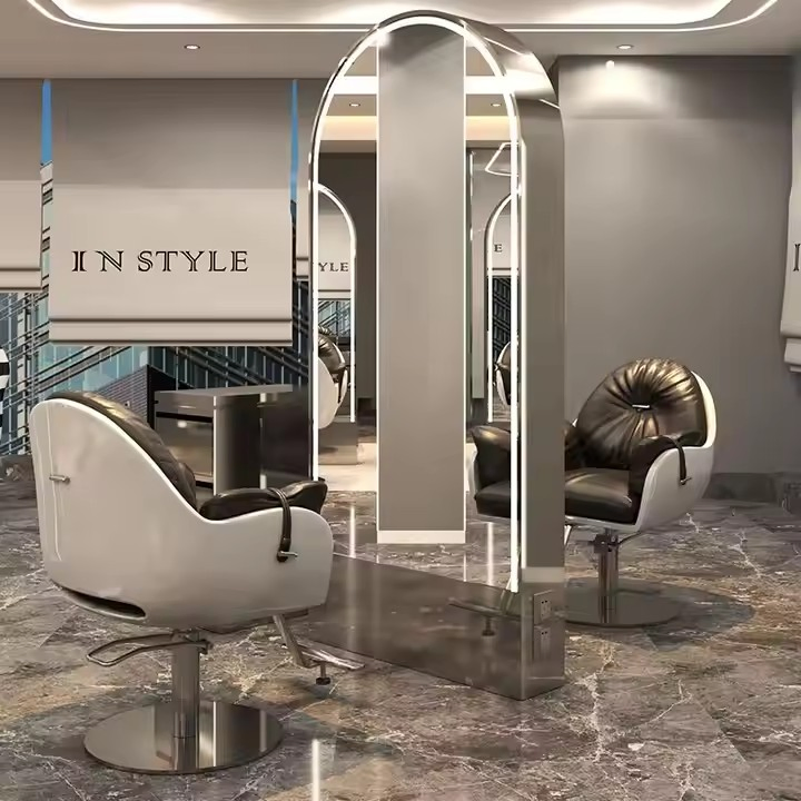 Barber Shop Wall Mirror Luxury Hair Salon Chair with Mirror Station