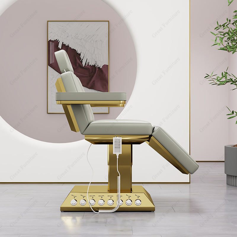 Modern Treatment Salon Furniture Grey Gold Massage Bed Luxury 4 Motors Heated Massage Table for Sales