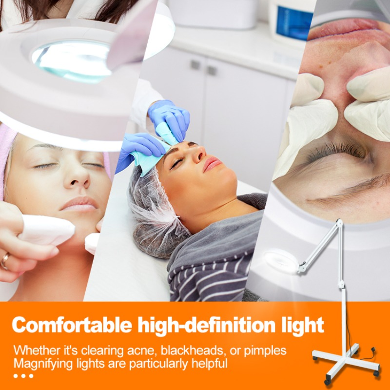 Foldable Wheel Floor Stand 3X5X10X12X LED Magnifying Glass Lamp for Beauty Salon