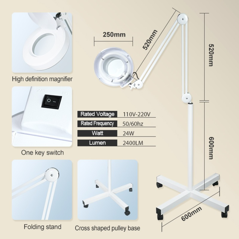 Adjustable 3X5X10X12X Manicure Pedicure LED Magnifying Floor Lamp for Eyelash Beauty Salon