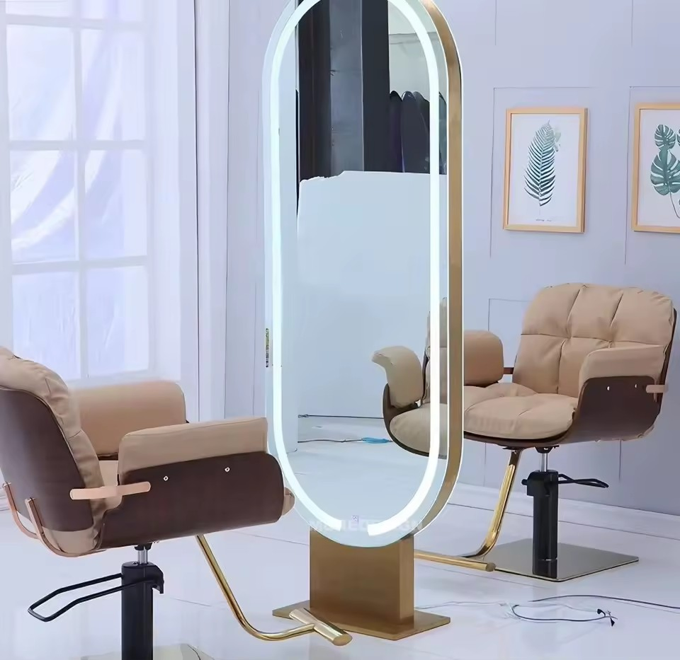 Professional Double-Sided Gold Hairdressing Styling Barber Salon Hair Mirror Station Modern Design for Mall Workshop Application