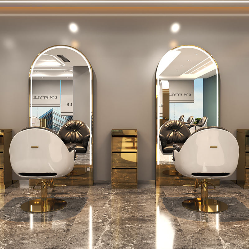 Salon Furniture Barbershop LED Mirror Station Double Sided Floor-to-Ceiling Mirror