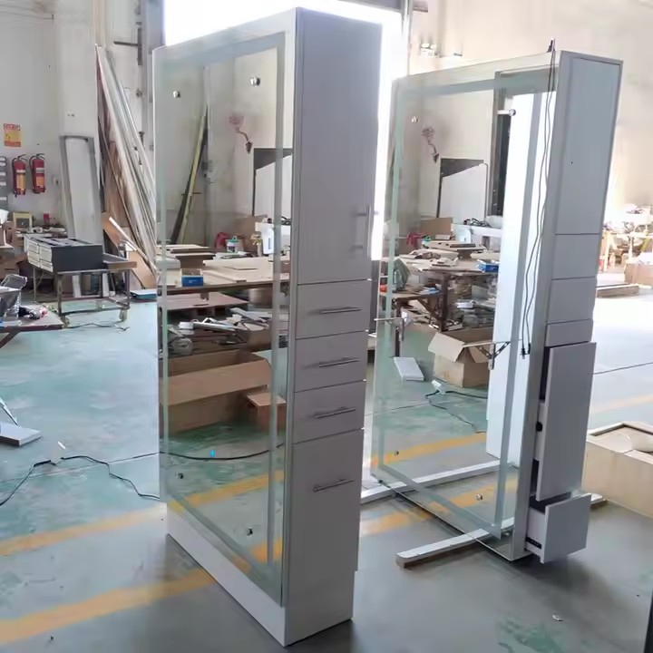 Salon Furniture Stainless Steel with LED Single Sided Standing Mirror Barber Shop