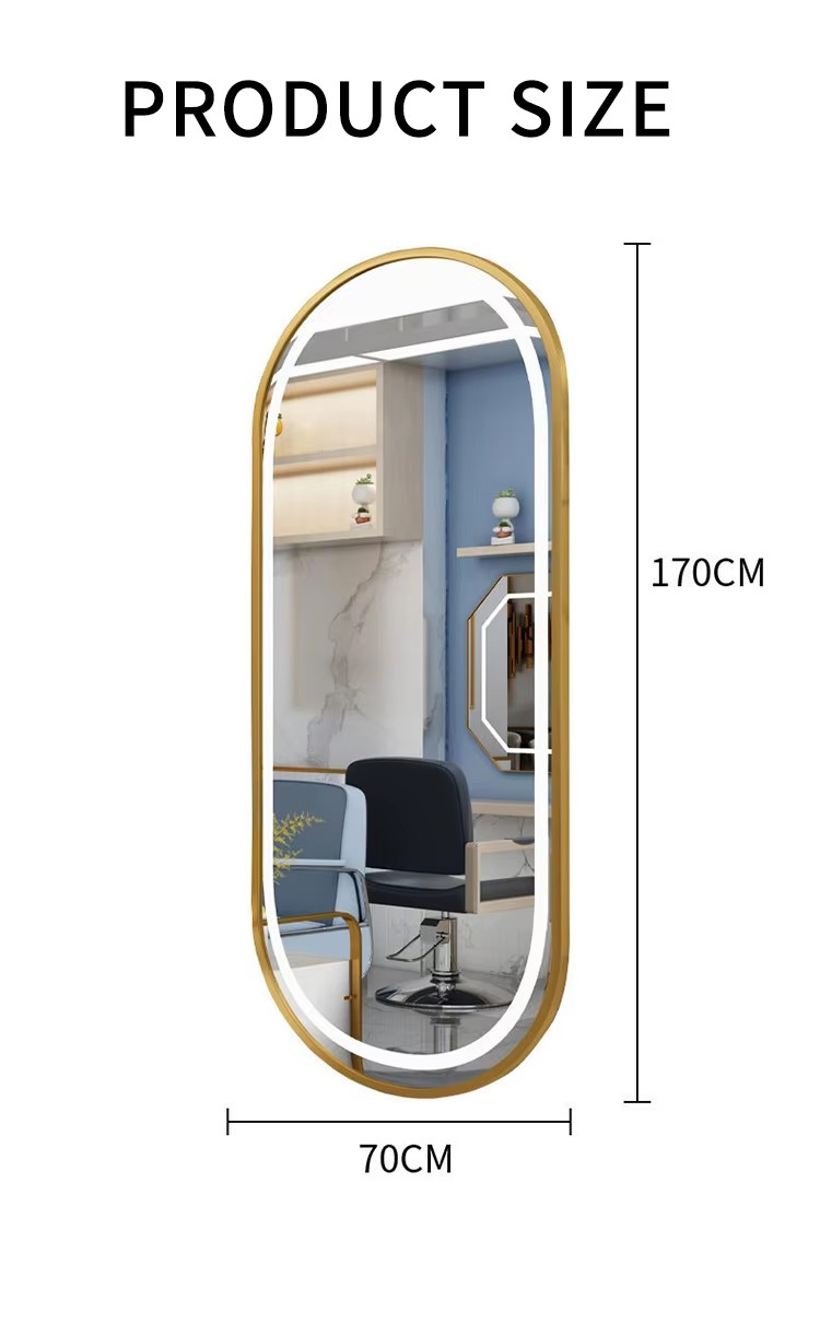 Salon Mirror Stainless Steelbarber Wall Mounted Barber Chair LED Mirror