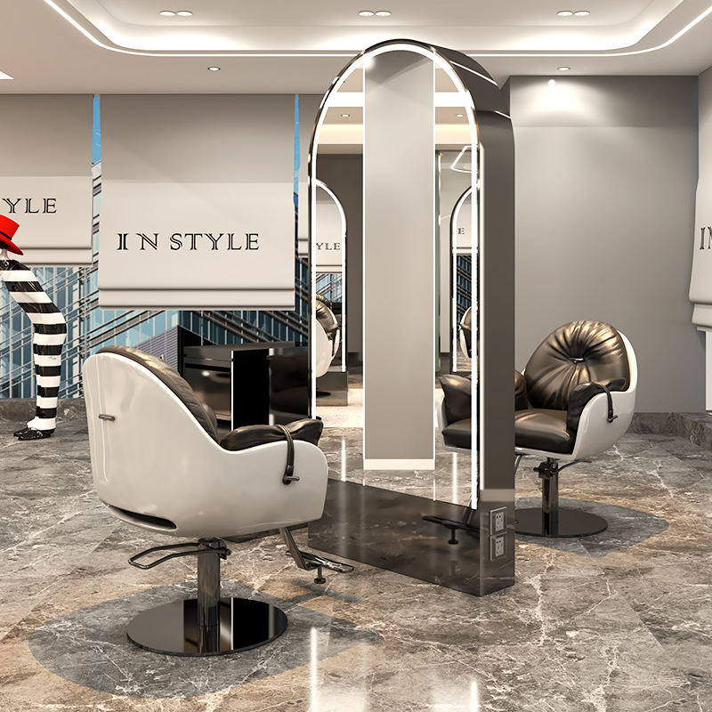 Salon Furniture Barbershop LED Mirror Station Double Sided Floor-to-Ceiling Mirror
