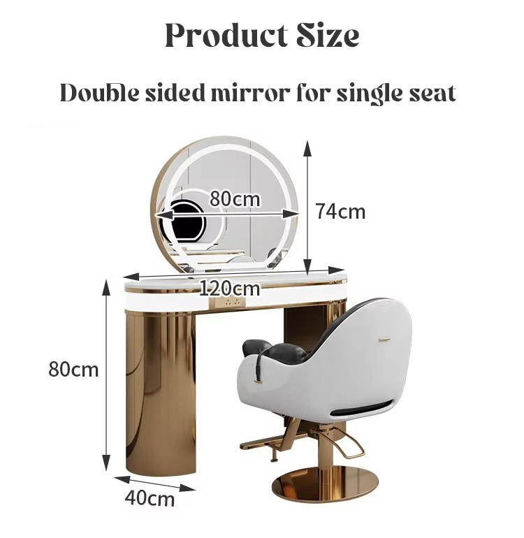 Stainless Steel Frame Hair Salon Equipment Barber Mirror Station with LED Light