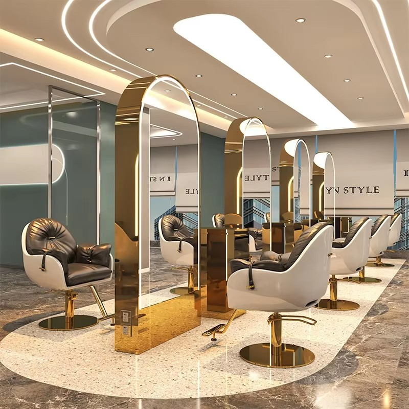 Salon Furniture Barbershop LED Mirror Station Double Sided Floor-to-Ceiling Mirror