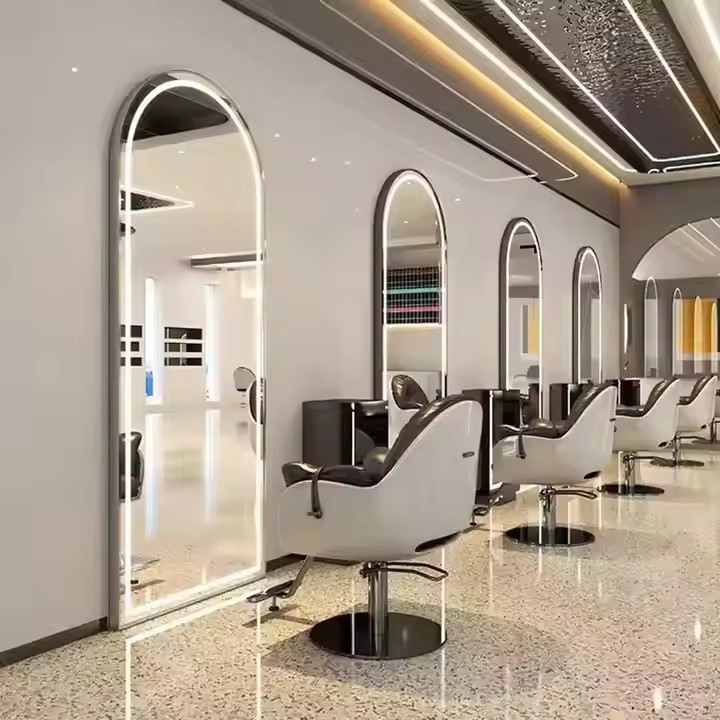 All-in-One Ironing Mirror Station Wall-Mounted Barber Shop LED Hair Salon Mirror