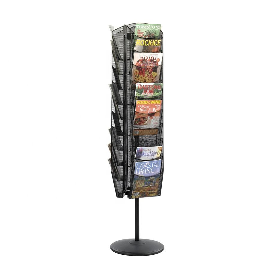 Metal Revolving Library Newspaper Brochure Magazine Stand Rack for Supermarket