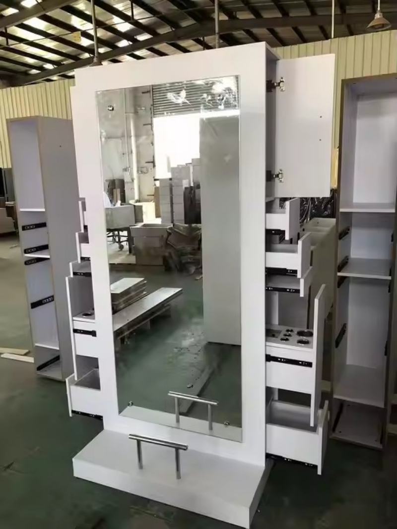 Salon Furniture Stainless Steel with LED Single Sided Standing Mirror Barber Shop