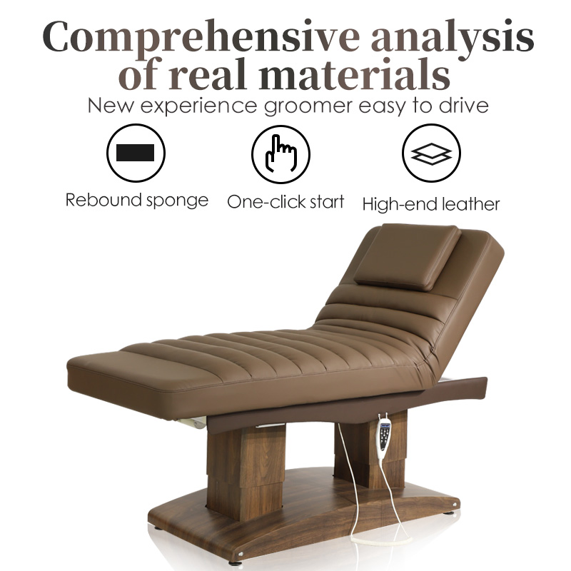 Luxury Wood Grain Base Beauty Salon Massage Table 4 Motors Electric Adjustable Reclining Esthetician Facial Bed