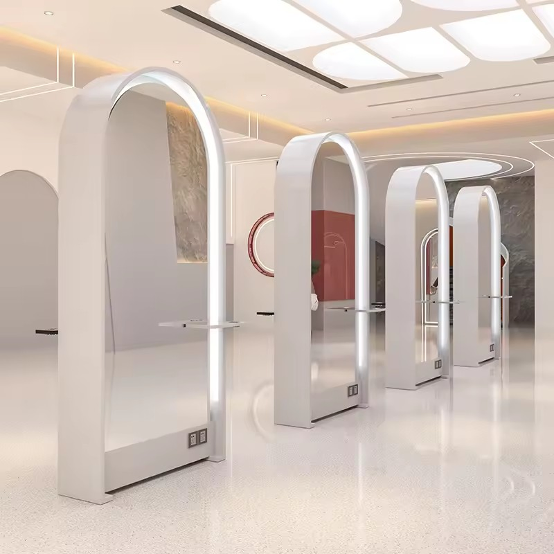 Luxury Modern Design Metal Mirror Barber Station Set LED Wall-Mounted Hair Salon Barber Mirror Stainless Steel Chair Wholesale