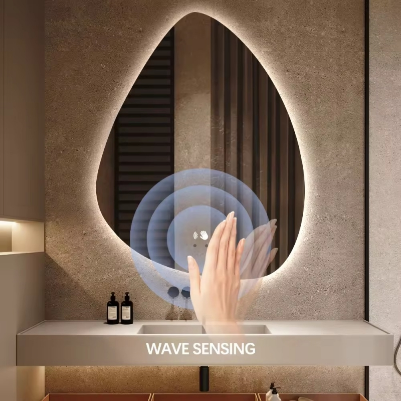 Vanity Wall Mounted Fashion Design LED Bathroom Mirrors in Irregular Shape Smart Backlit Bathroom Accessories for Wholesales