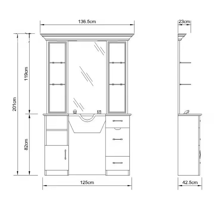 2024heavy Duty Salon Hair Styling Stations Commercial Barber Beauty Mirror Station with Basin